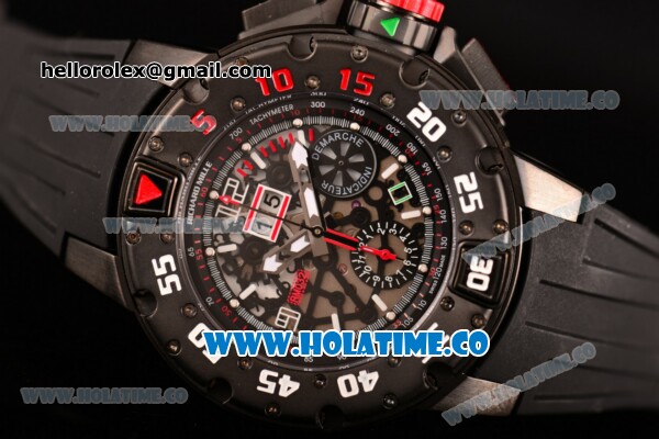 Richard Mille RM 032 Chrono Swiss Valjoux 7750 Automatic PVD Case with Skeleton Dial Black Rubber Strap and White Stick Markers - Click Image to Close